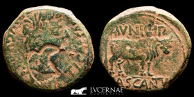 Tiberius Bronze As 13.45 g. 26 mm. Cascantum (Castante) 14-37 A.D. Good very fine (MBC)