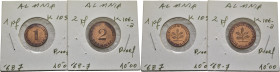 ALEMANIA. República Federal. 1 y 2 pfennig. 1968. J. PROOF EBC+. Lote de 2