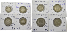 ANGOLA. República y escudo con valor. 2 y 4 macutas. 1927 y 28. Lote de 4
