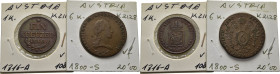 AUSTRIA. Francisco II. 1 y 6 krz. 1816 A y 1808 S. Lote de 2