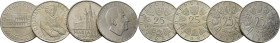 AUSTRIA. Mariaze II, Bruckner, Raimund y Bolsa de Viena. 25 chelines. 1957, 62… Lote de 4
