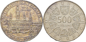 AUSTRIA. Ayuntamiento de Viena. 500 chelines. 1983. SC+. Suave leve pátina en anverso