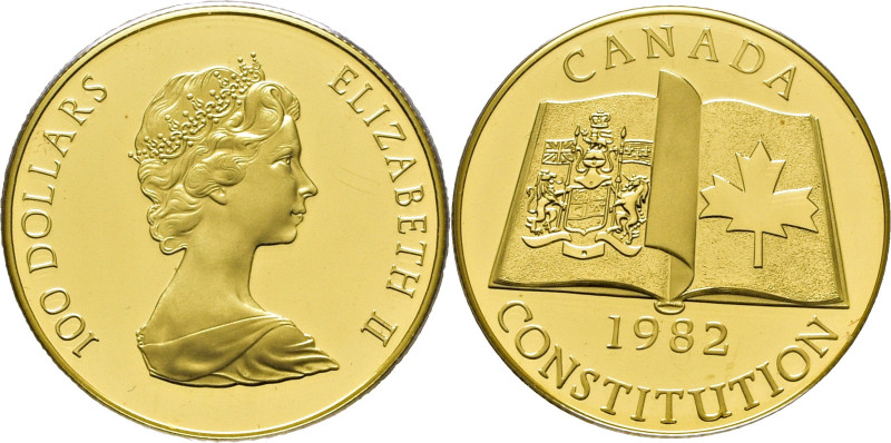 CANADÁ. Isabel II. Constitución. 100 $. 1982. K137. 16´97 g. PROOF SC+, brillo o...