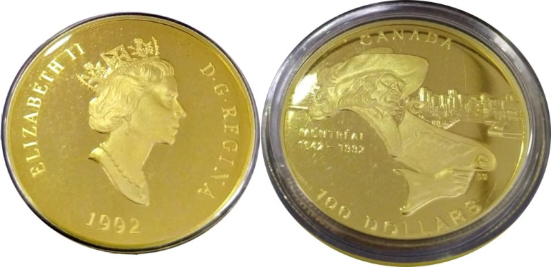 CANADÁ. Isabel II. Montreal 350 años. 100 $. 1992. En cápsula. K211. PROOF SC+, ...