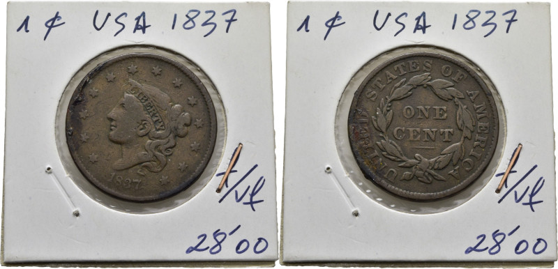 EE.UU./USA. Liberty cap. 1 centavo. 1837. K45. Restos de soldadura. BC+/MBC. El ...