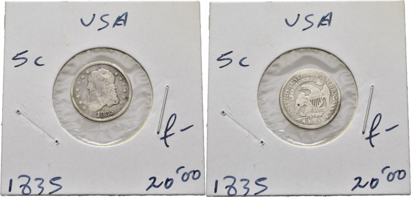 EE.UU./USA. 5 centavos. 1835. K47 (50$). Incisiones en reverso. BC-/BC. El propi...