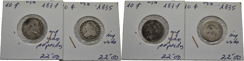 EE.UU./USA. 10 centavos. 1831 y 1835. K48. Golpecitos. Peor que BC- y BC-/RC. Lo...