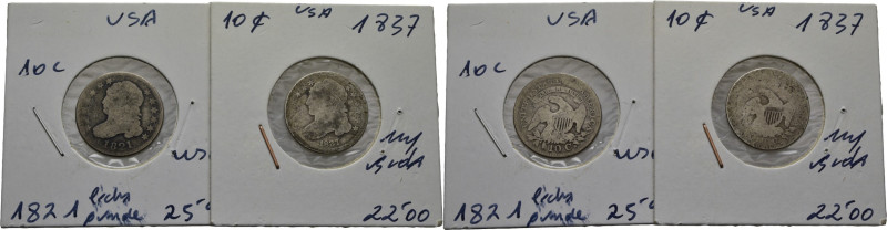 EE.UU./USA. 10 centavos. 1821 fecha grande y 1837. K42 y 48. BC- y peor que BC-/...