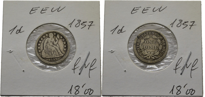 EE.UU./USA. 1 dime. 1857. KA63.2. BC+. El propietario la tenía calificada F/VF y...