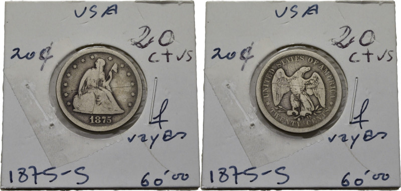 EE.UU./USA. 20 centavos. San Francisco. 1875. K109 165 (210$). Rayas intencionad...