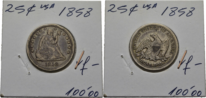 EE.UU./USA. 25 centavos. 1858. KA.64.2. MBC-. El propietario la tenía calificada...