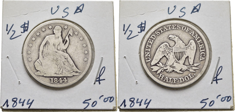 EE.UU./USA. 1/2 dólar. 1844. K68. BC-/BC. El propietario la tenía calificada F y...