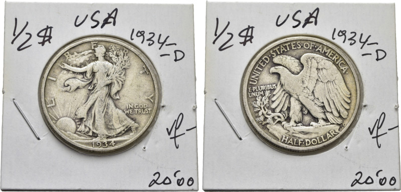 EE.UU./USA. 1/2 dólar. 1934. D. K142. MBC-/BC+. El propietario la tenía califica...