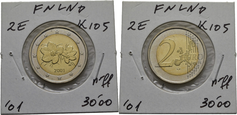 FINLANDIA. Flor y valor. 2 euros. 2001. K105. Tres rayitas en anverso. PROOFlike...