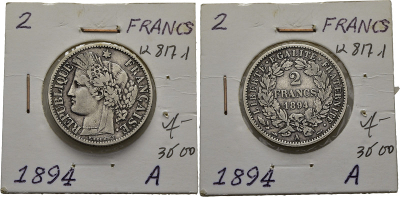 FRANCIA. República. Ceres. 2 francos. 1894. A. K817.1. MBC. El propietario la va...