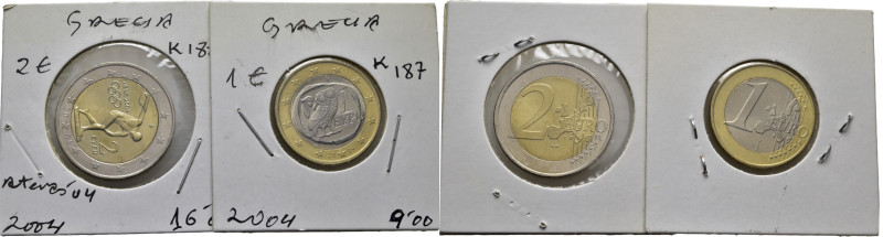 GRECIA. Lechuza y Discóbolo. Olimpiada de Atenas. 1 y 2 euros. 2004. K187 y 188....