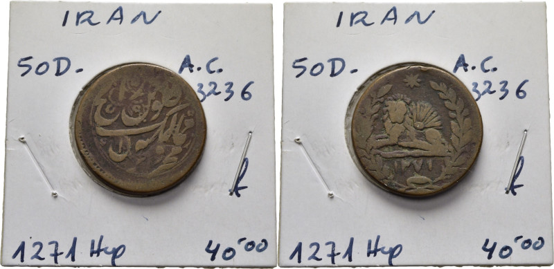 IRÁN. León y leyenda. 50 din. 1271Heg. AC3236. BC+/MBC-. El propietario la tenía...