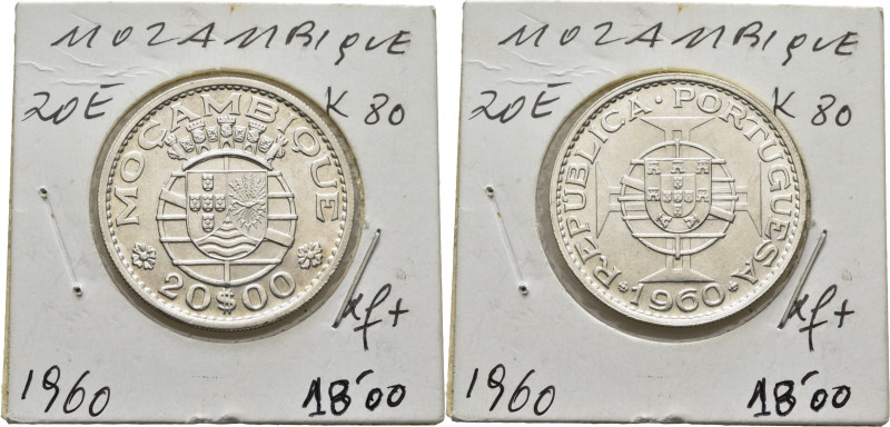 MOZAMBIQUE. Escudo a la colonia de la metrópoli. 20 escudos. 1960. K80. Casi SC,...