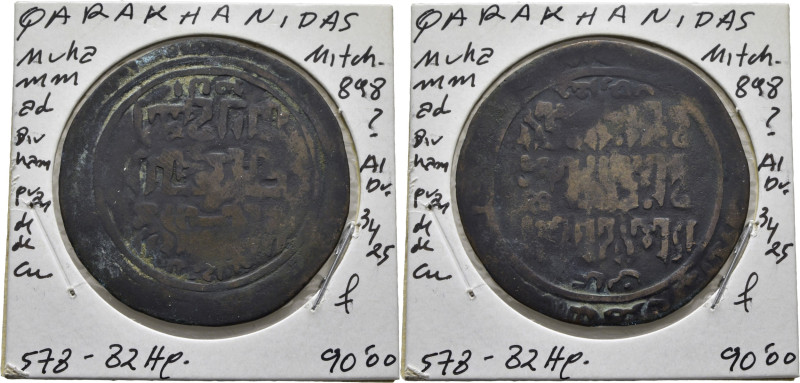 QARAKHANIDAS. Muhammad. Dirham grande en cobre. 578-582 Heg. Mitch898?. Album342...