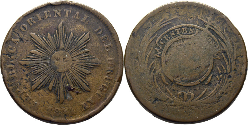 URUGUAY. Sol y valor. 40 centésimos. 1844. K3 (90$ f). Ínfima oxidación superfic...