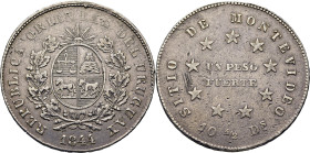 URUGUAY. Escudo y valor. Peso. 1844. Sitio de Montevideo. Rarísima