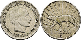 URUGUAY. Artigas y valor. Santiago de Chile. 1 peso. 1942. Leve tono