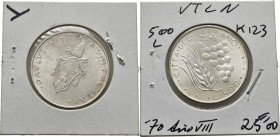 VATICANO. Pablo VI. 500 liras. 1970. Año VIII. Mejor que SC. Buen ejemplar