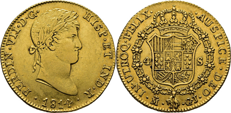 FERNANDO VII. Madrid. 4 escudos. 1814. GJ. Cy16326. Algunas leves finas y suaves...