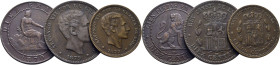 GOBIERNO PROVISIONAL. Barcelona. 10 céntimos. 1870. OM. ALFONSO XIII. 5 céntimos…Lote de 3