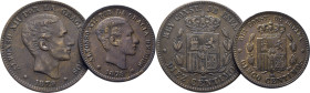 ALFONSO XII. Barcelona. 5 y 10 céntimos. 1879. OM. Lote de 2