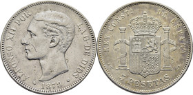 ALFONSO XII. Madrid. 5 pesetas. 1879*18-79. EMM. Suave tono