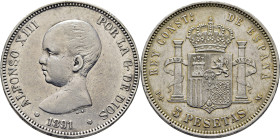 ALFONSO XIII. Madrid. 5 pesetas. 1891*18-91. PGM