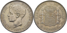 ALFONSO XIII. Madrid. 5 pesetas. 1899*18-99. SGV. Casi SC-. Atractiva. Buen ejemplar