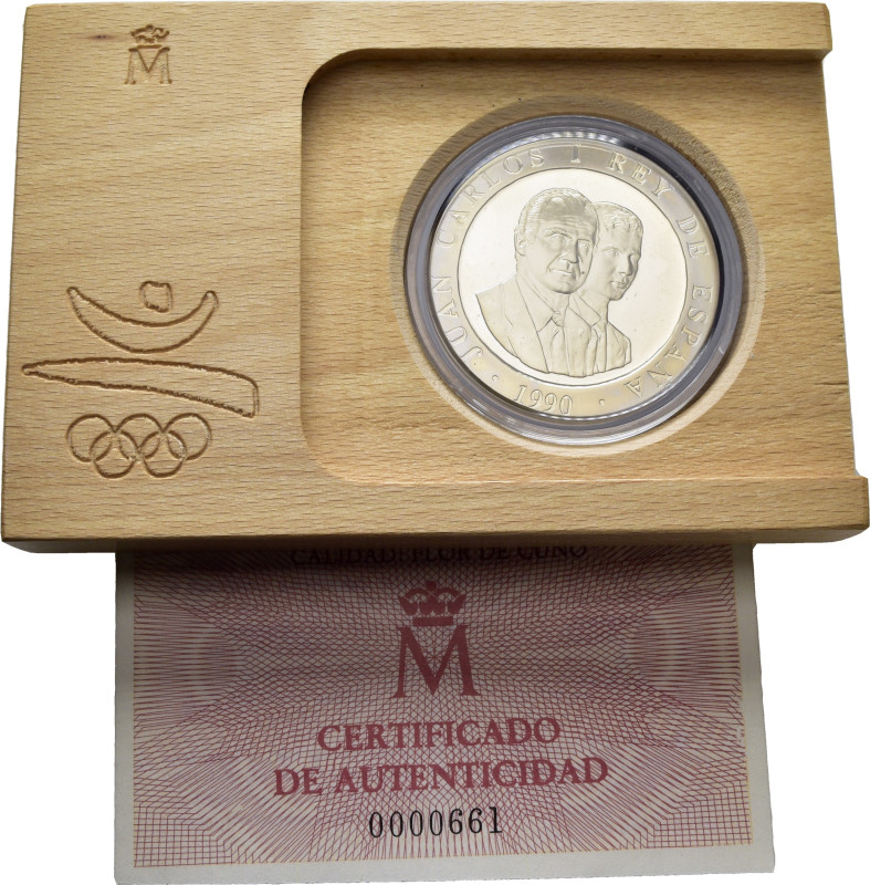 XXV Olimpiada Barcelona ´92. 2.000 pesetas. 1990. Emblema oficial. Con certifica...