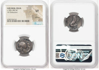 LUCANIA. Velia. Ca. 300-280 BC. AR didrachm (21mm, 4h). NGC VF, residue. Period VIII (ca. 280 BC). Head of Athena right, wearing crested Attic helmet,...