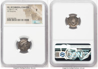 EUBOEA. Chalcis. Ca. 338-271 BC. AR drachm (16mm, 8h). NGC Fine. Head of nymph right, wearing pendant earring / ΛAX, eagle flying right, with snake in...