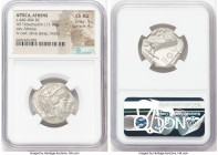 ATTICA. Athens. Ca. 440-404 BC. AR tetradrachm (24mm, 17.18 gm, 7h). NGC Choice AU 5/5 - 4/5. Mid-mass coinage issue. Head of Athena right, wearing ea...