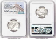 ATTICA. Athens. Ca. 440-404 BC. AR tetradrachm (23mm, 17.14 gm, 8h). NGC AU. Mid-mass coinage issue. Head of Athena right, wearing earring, necklace, ...