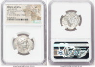 ATTICA. Athens. Ca. 440-404 BC. AR tetradrachm (25mm, 17.14 gm, 4h). NGC XF 5/5 - 3/5. Mid-mass coinage issue. Head of Athena right, wearing earring, ...