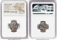 ATTICA. Athens. Ca. 393-294 BC. AR tetradrachm (22mm, 16.96 gm, 9h). NGC Choice VF 3/5 - 2/5, graffito. Late mass coinage issue. Head of Athena with e...