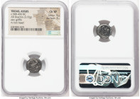 TROAS. Assus. Ca. 500-450 BC. AR drachm (14mm, 3.72 gm, 7h). NGC Choice XF 5/5 - 3/5. Griffin springing left / Head of lion right within incuse square...