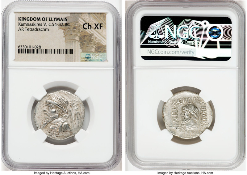 ELYMAIS KINGDOM. Kamnaskires V (ca. 54-32 BC). AR tetradrachm (25mm, 12h). NGC C...