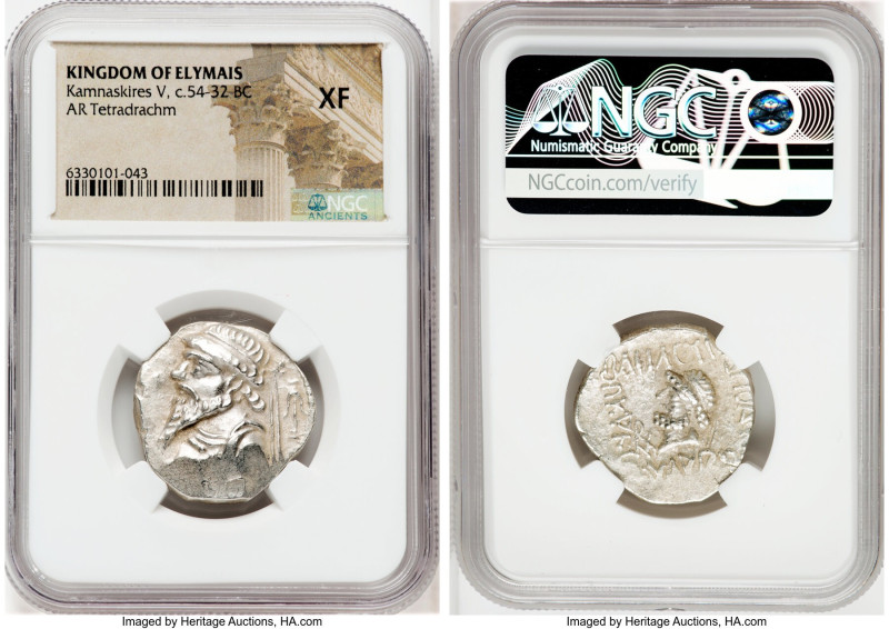 ELYMAIS KINGDOM. Kamnaskires V (ca. 54-32 BC). AR tetradrachm (25mm, 12h). NGC X...