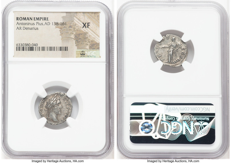 Antoninus Pius (AD 138-161). AR denarius (18mm, 6h). NGC XF. Rome, ca. 145-161. ...