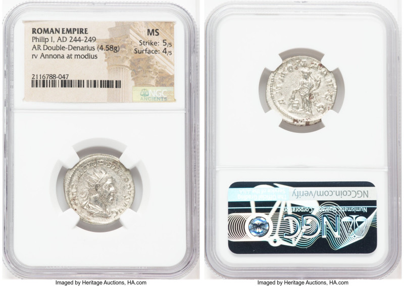 Philip I (AD 244-249). AR antoninianus (22mm, 4.58 gm, 6h). NGC MS 5/5 - 4/5. Ro...