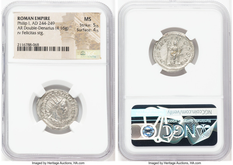 Philip I (AD 244-249). AR antoninianus (22mm, 4.16 gm, 6h). NGC MS 5/5 - 4/5. Ro...