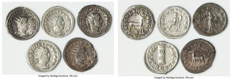 ANCIENT LOTS. Roman Imperial. Philip I (AD 244-249). Lot of five (5) AR antonini...