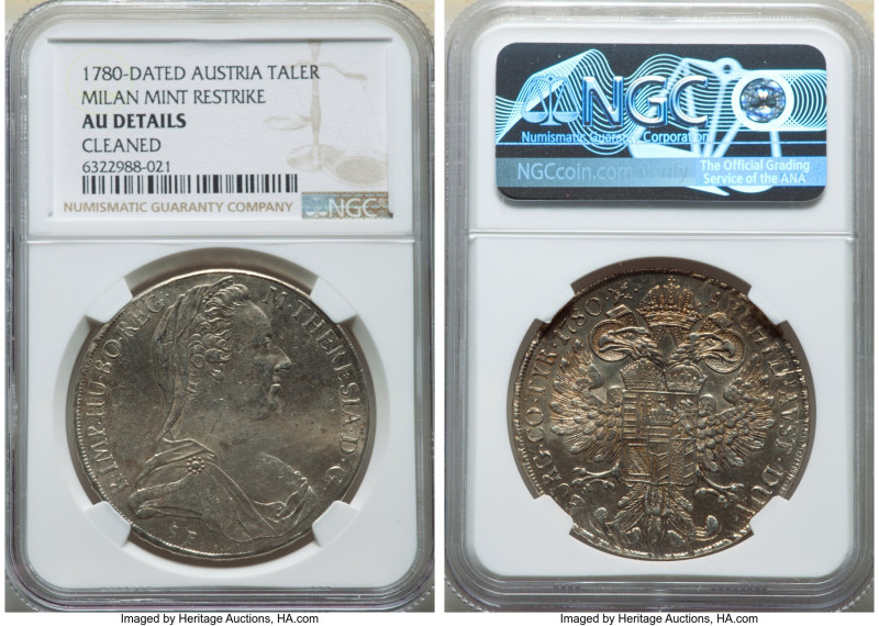 Maria Theresa 3-Piece Lot of Certified Restrike Talers 1780-Dated AU Details (Cl...