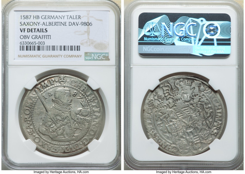 Saxony. Christian II Taler 1587-HB VF Details (Obverse Graffiti) NGC, Dresden mi...