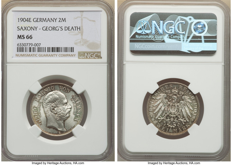 Saxony. Friedrich August III 2 Mark 1904-E MS66 NGC, Muldenhutten mint, KM1261. ...